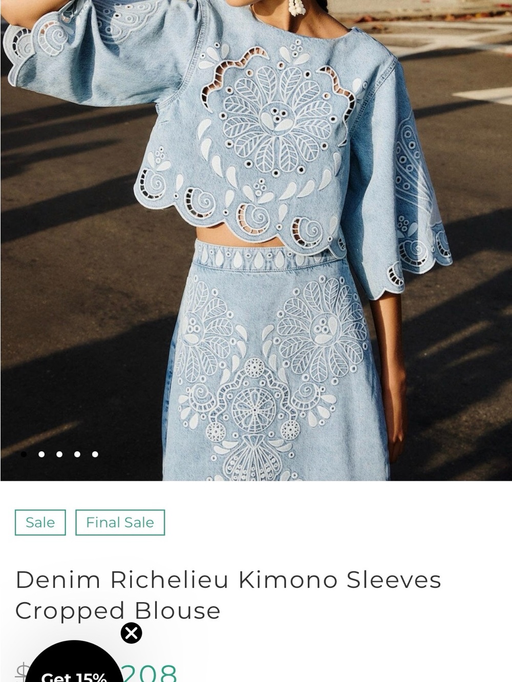 FARM Rio Light Blue Richelieu Embroidered Denim Midi Skirt